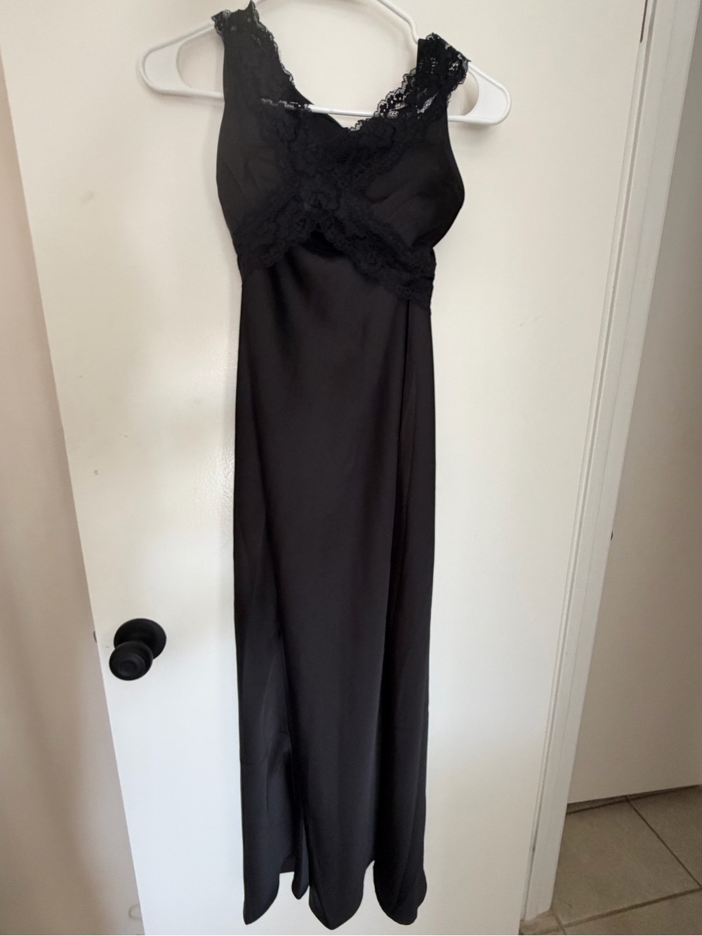 NWT* XS FN Black Lace Trim Satin Two Piece Set